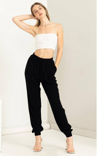 Anytime Black Linen Drawstring Jogger Pants - Minnie's Treasure Boutique