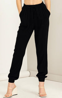 Anytime Black Linen Drawstring Jogger Pants - Minnie's Treasure Boutique