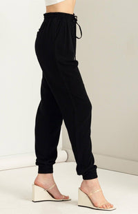 Anytime Black Linen Drawstring Jogger Pants - Minnie's Treasure Boutique