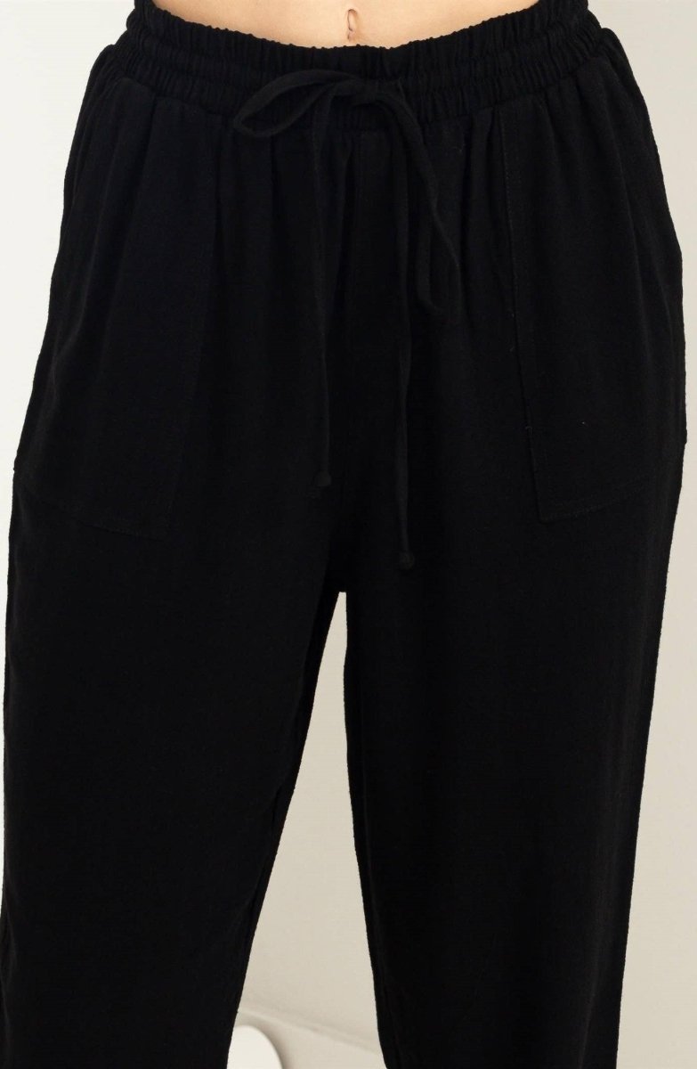 Anytime Black Linen Drawstring Jogger Pants - Minnie's Treasure Boutique