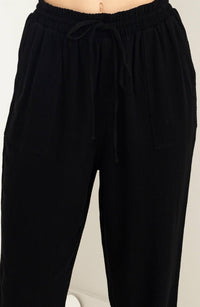Anytime Black Linen Drawstring Jogger Pants - Minnie's Treasure Boutique