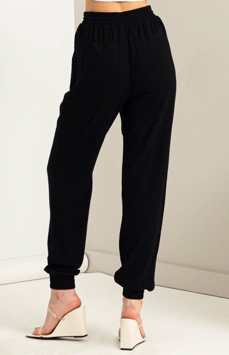 Anytime Black Linen Drawstring Jogger Pants - Minnie's Treasure Boutique