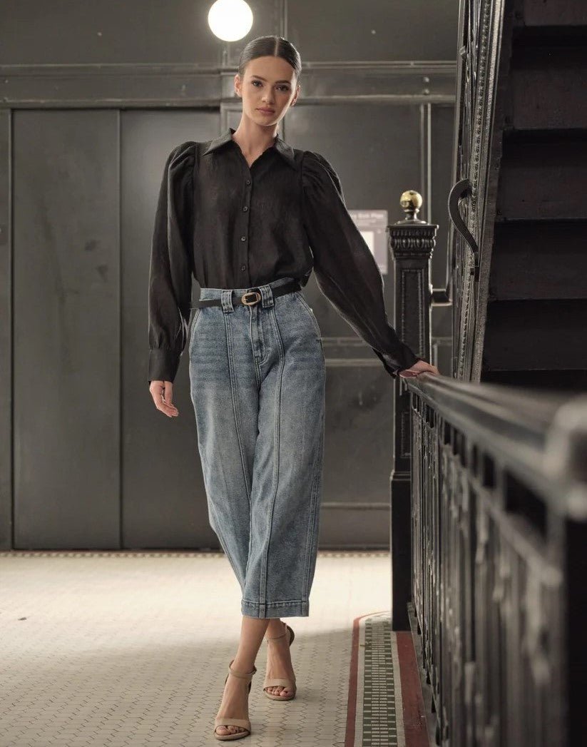 Baggy Center Seam Cropped Jeans