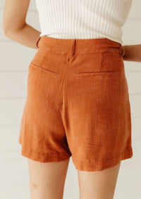 Baked Clay Linen Blend Pleated Shorts