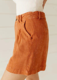 Baked Clay Linen Blend Pleated Shorts