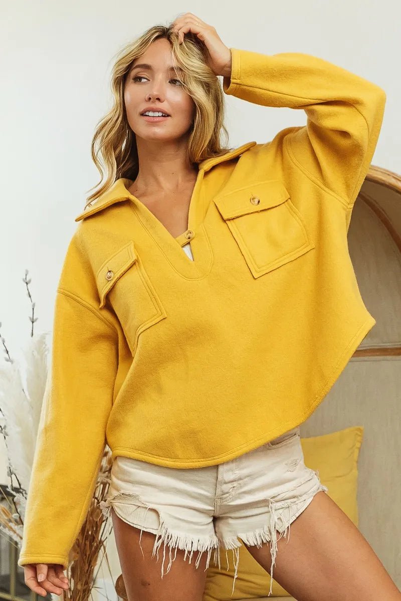 BiBi Flap Pockets Fleece Collared Sweatshirt