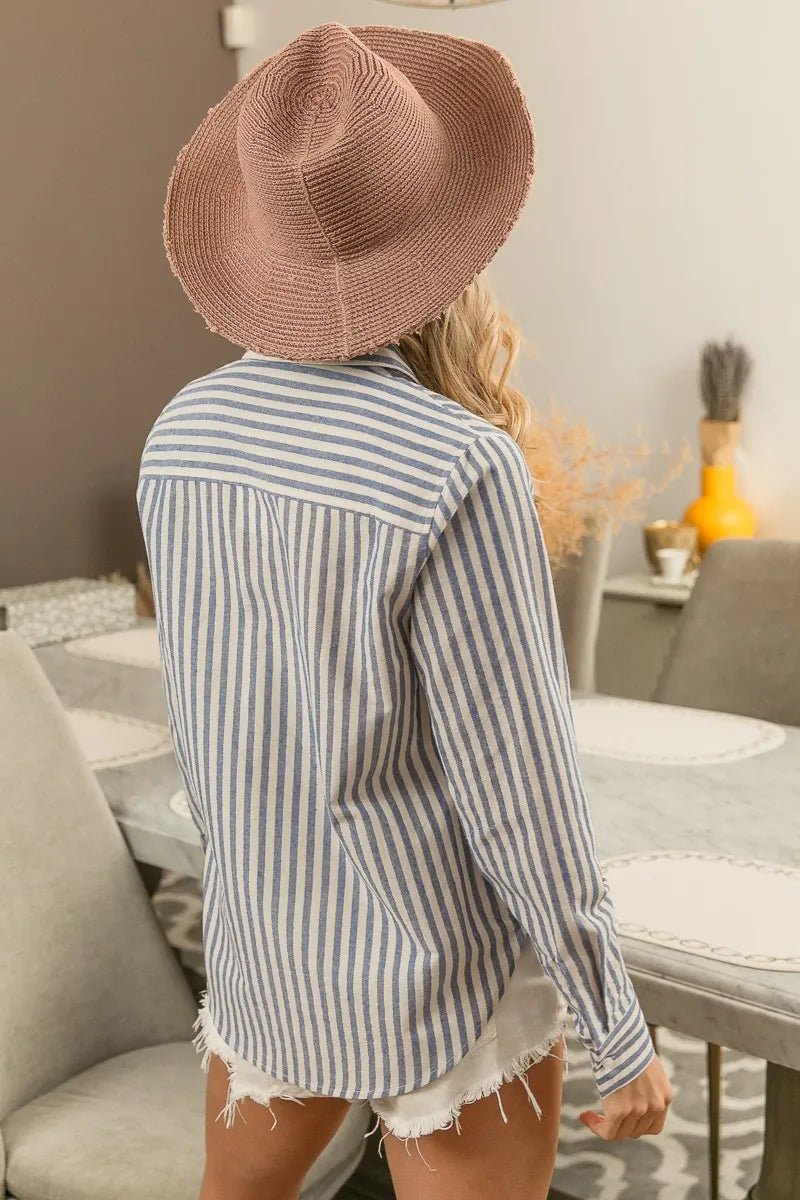 BiBi Linen Stripe Shirt Button Down Top