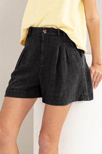BLACK LINEN BLEND PLEATED SHORTS - Minnie's Treasure Boutique