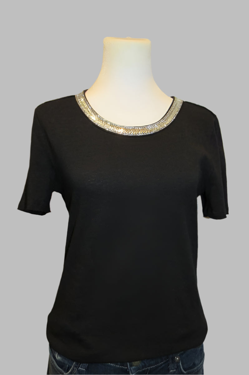 Bling It Black Studded Neck Detail Top