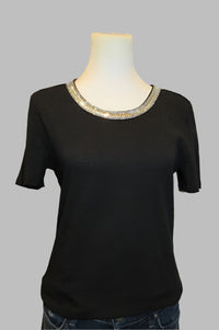 Bling It Black Studded Neck Detail Top
