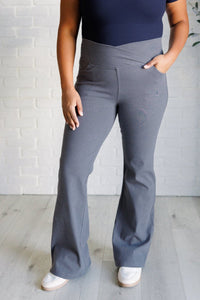 Building Habits Twill Flared Crossover Waist Pant in Titanium - Minnie's Treasure Boutique