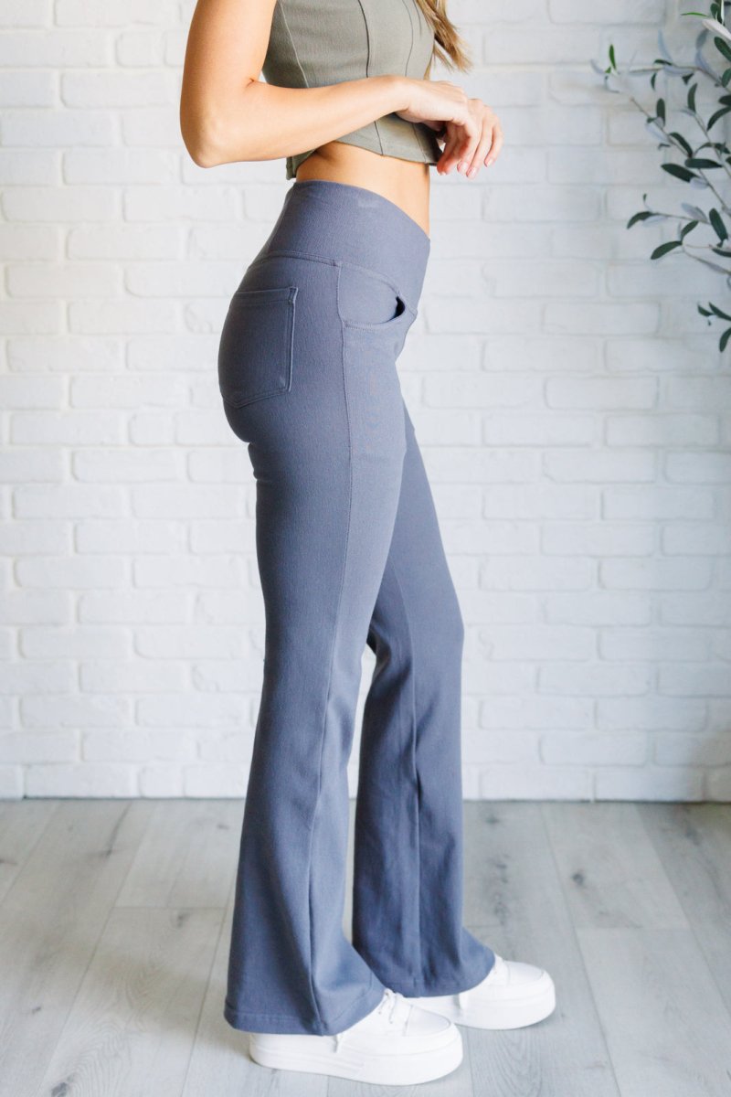 Building Habits Twill Flared Crossover Waist Pant in Titanium - Minnie's Treasure Boutique