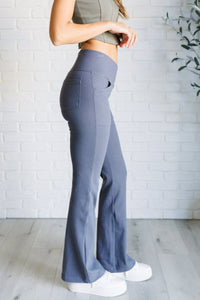 Building Habits Twill Flared Crossover Waist Pant in Titanium - Minnie's Treasure Boutique