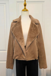 Lapel Collar Fur Detail Faux Suede Biker Jacket