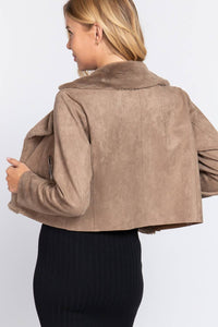 Lapel Collar Fur Detail Faux Suede Biker Jacket - Minnie's Treasure Boutique