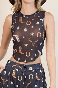 Lucky Cowgirl Mesh Top - Minnie's Treasure Boutique