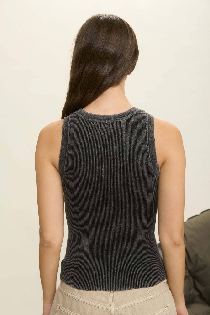 Mineral Washed Ribbed Tank Top In Charcoal