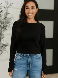 Ribbed Crew Neck Top In Black