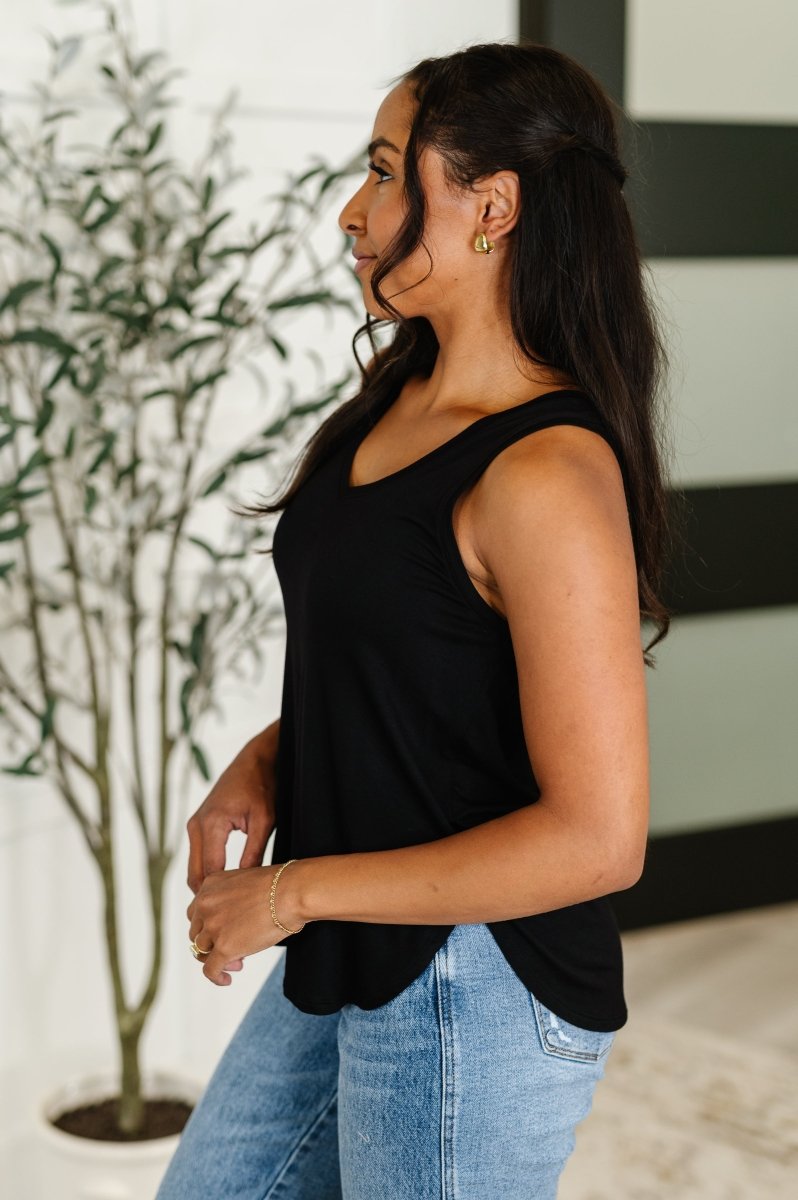 Simpler Times V - Neck Tank in Black