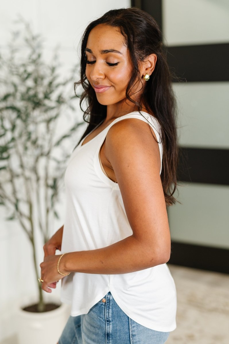 Simpler Times V - Neck Tank in Off White