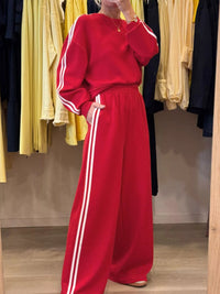 Striped Detail Crewneck Top and Elastic Sweatpants - Three Colors