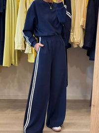 Striped Detail Crewneck Top and Elastic Sweatpants - Three Colors