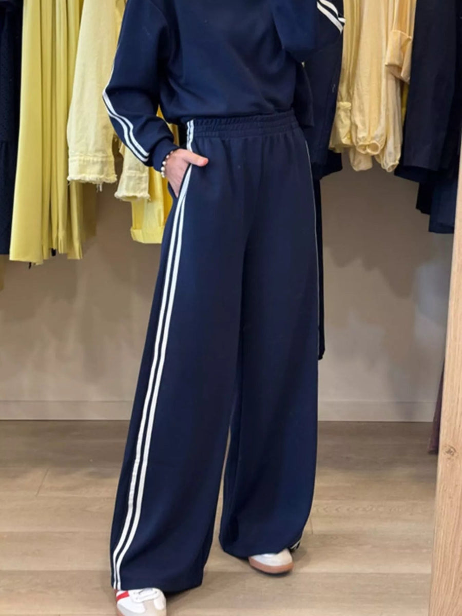 Striped Detail Crewneck Top and Elastic Sweatpants - Three Colors