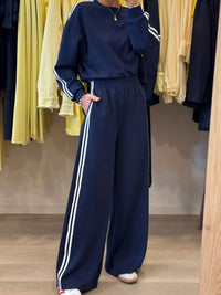 Striped Detail Crewneck Top and Elastic Sweatpants - Three Colors