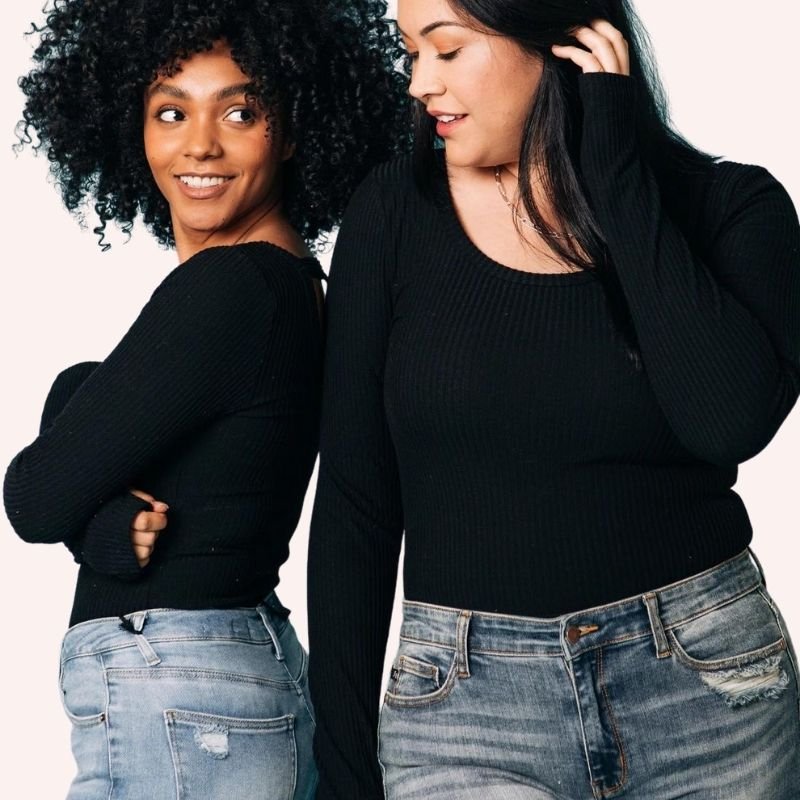 Black Ribbed Knit Cut - Out Bodysuit - Minnie's Treasure Boutique