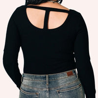 Black Ribbed Knit Cut - Out Bodysuit - Minnie's Treasure Boutique