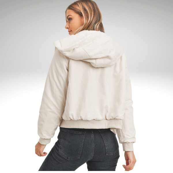Ivory Reversible Woven Jacket With Sherpa Lining