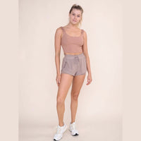 Ribbed Ruffle Strap Active Top Tan - Minnie's Treasure Boutique