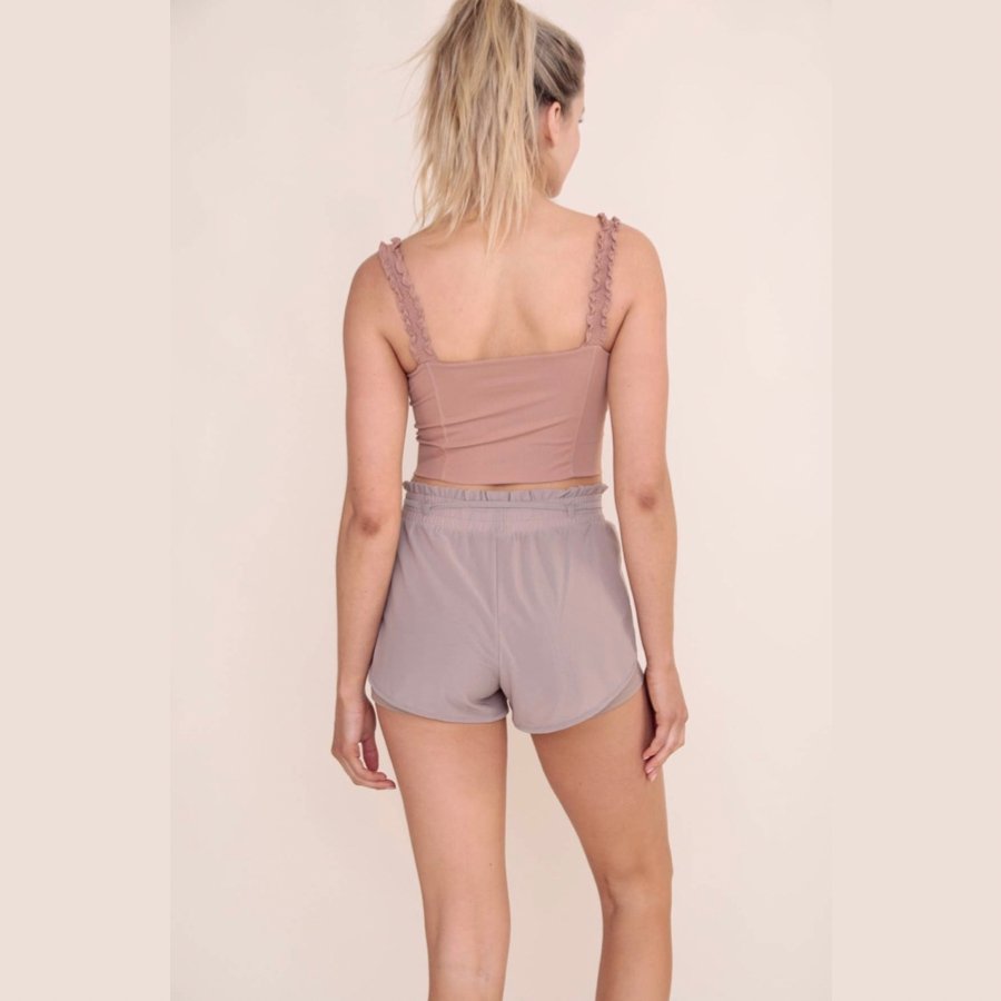 Ribbed Ruffle Strap Active Top Tan - Minnie's Treasure Boutique