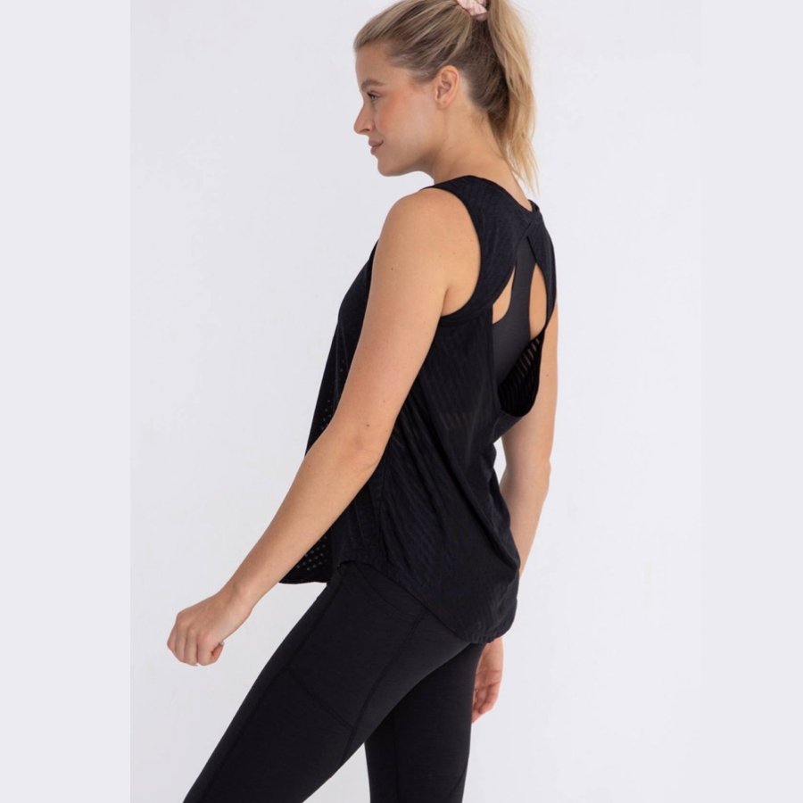 Striped Mesh Active Tank with Cut - Out Back - Minnie's Treasure Boutique