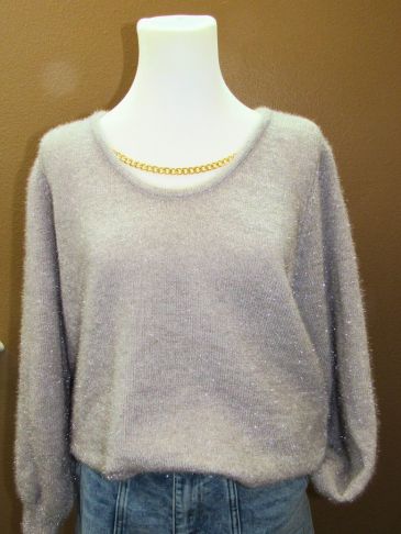 Metallic Round Neck Chain Sweater