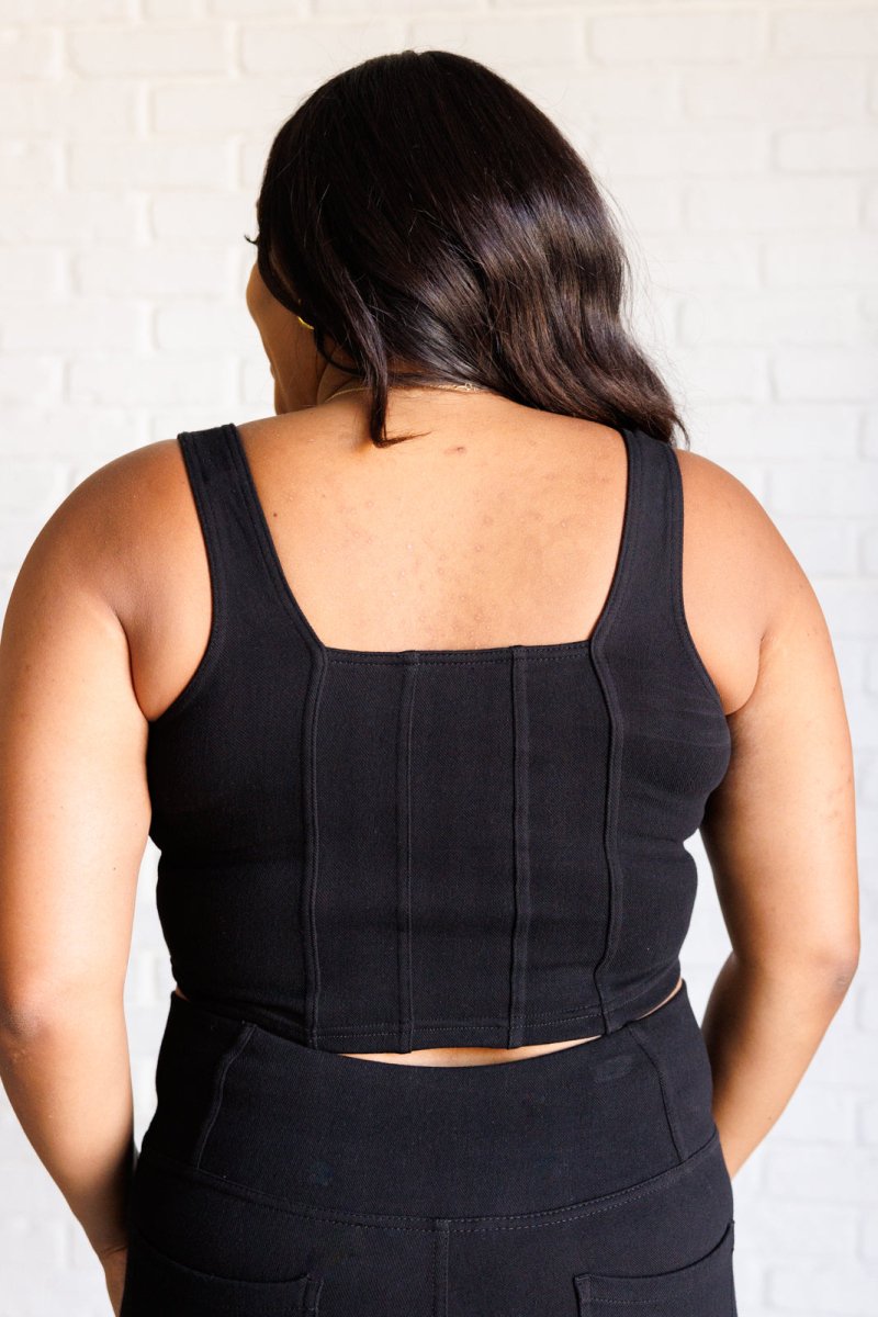 About the Balance Twill Square Neck Crop Top in Black