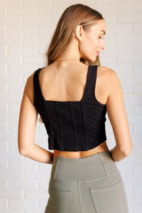 About the Balance Twill Square Neck Crop Top in Black