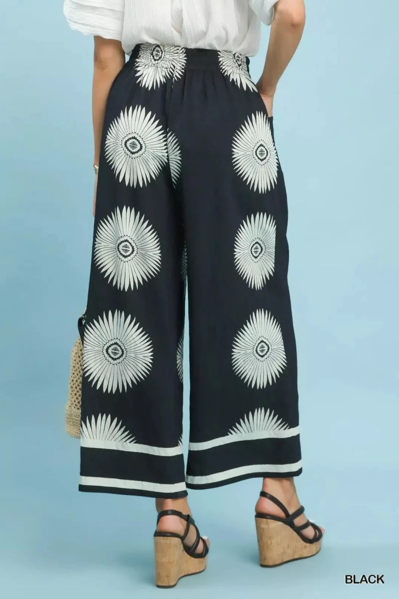 Abstract Border Print Wide Leg Pants