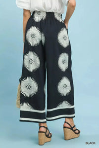 Abstract Border Print Wide Leg Pants