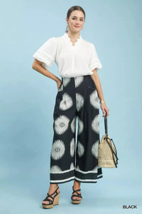 Abstract Border Print Wide Leg Pants