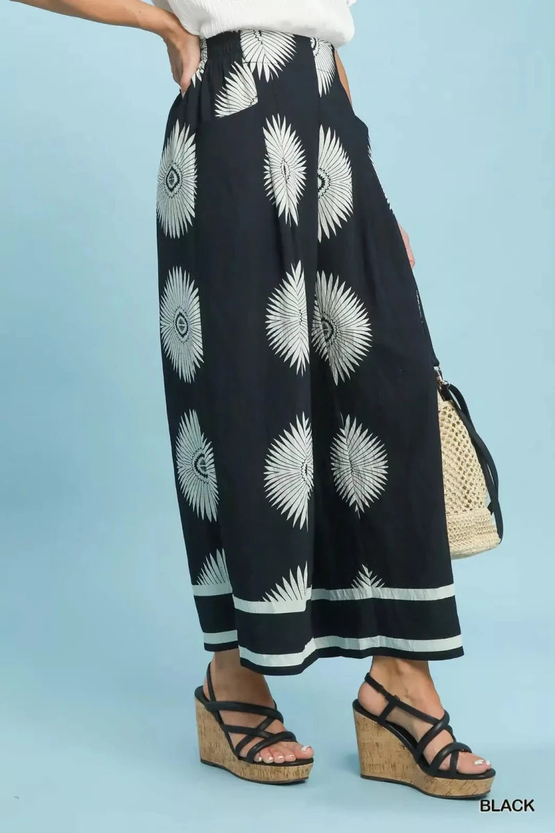 Abstract Border Print Wide Leg Pants