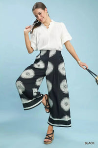 Abstract Border Print Wide Leg Pants