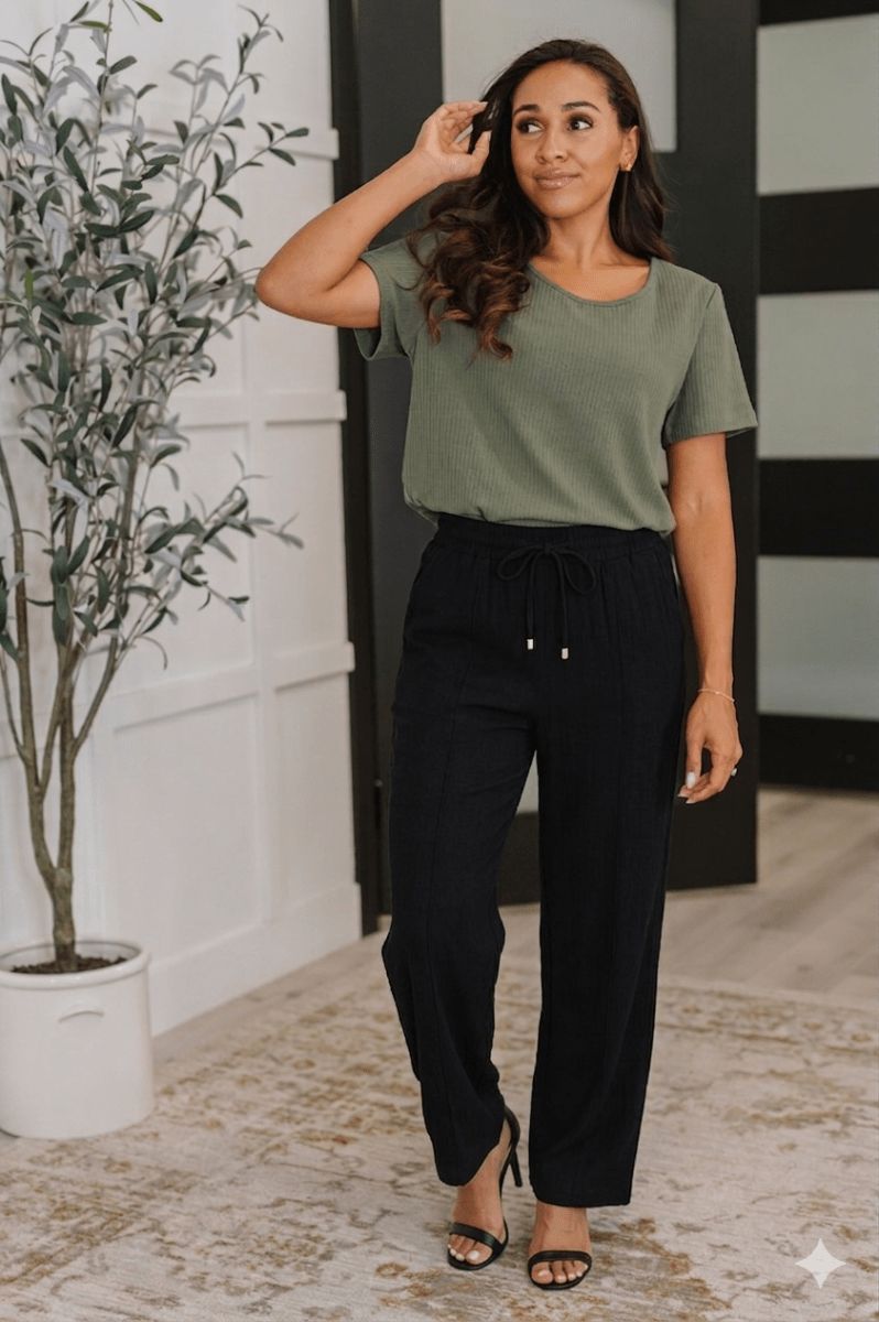 After Work Linen Blend Black Pants