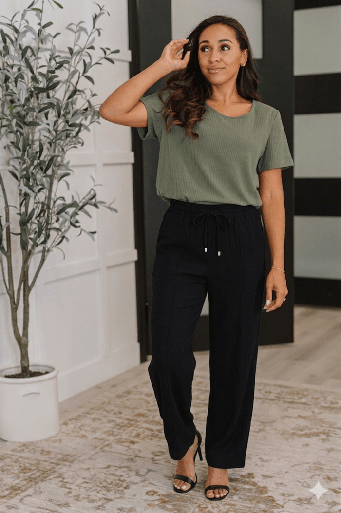 After Work Linen Blend Black Pants