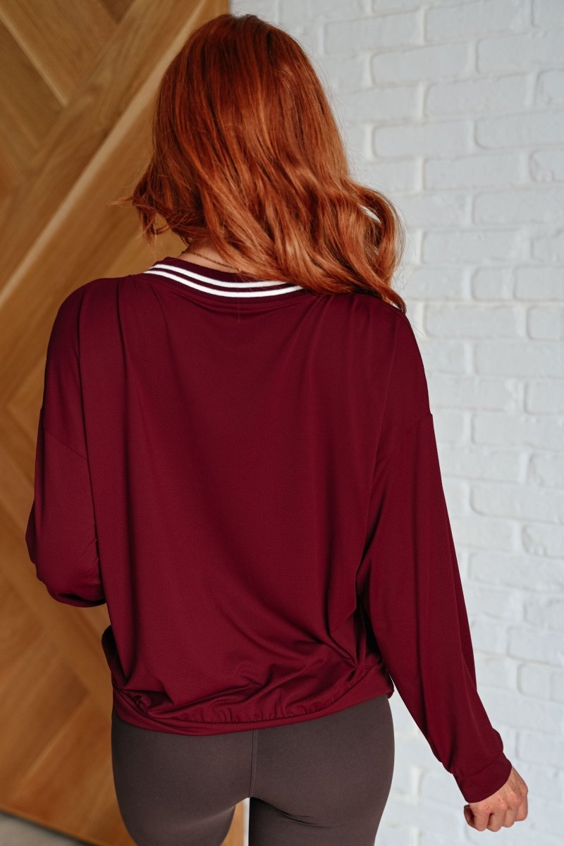 All Out Comfort V - Neck Pullover in Red Merlot