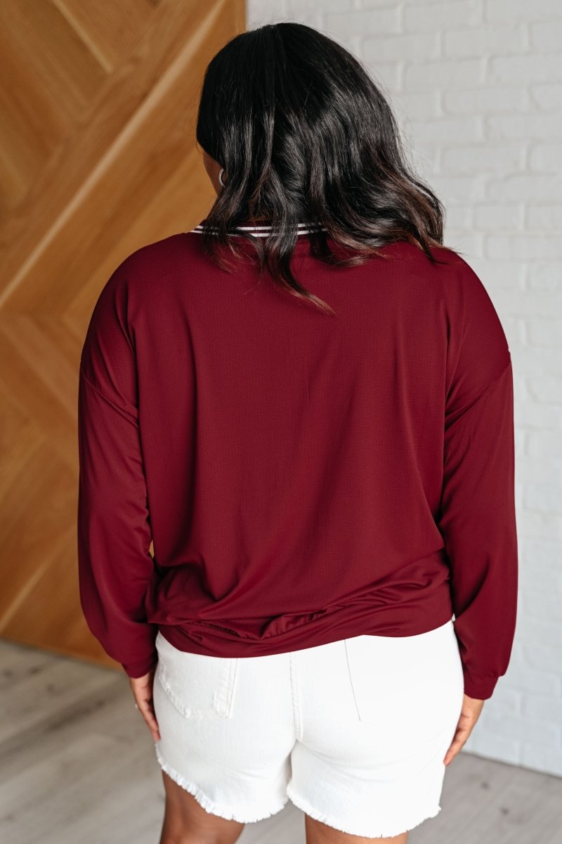 All Out Comfort V - Neck Pullover in Red Merlot