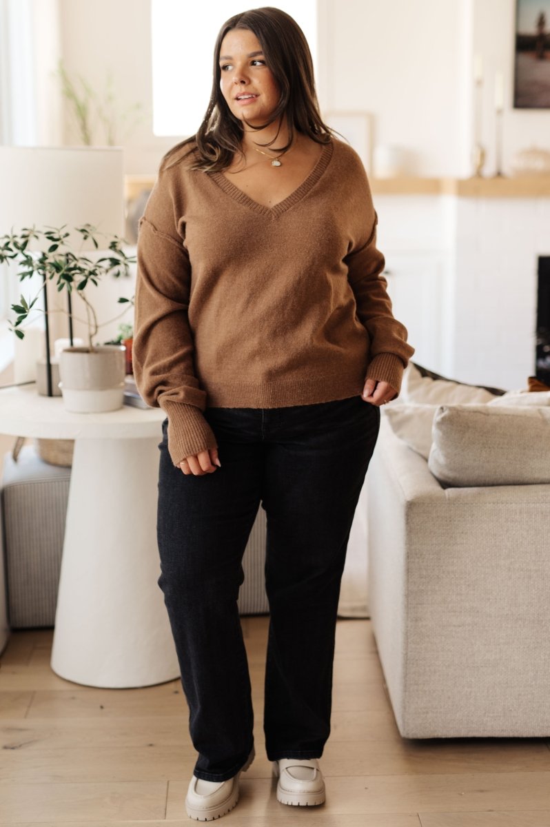 Back to Life V - Neck Sweater in Mocha