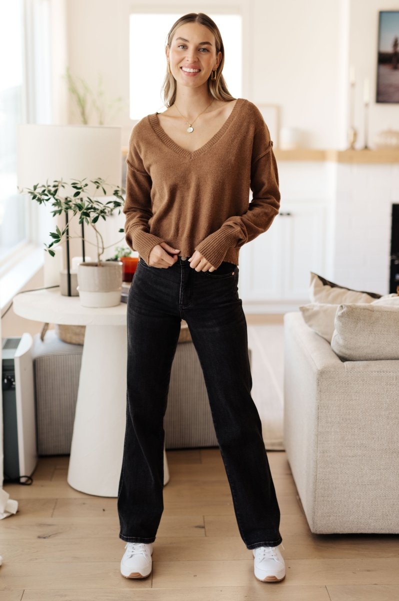 Back to Life V - Neck Sweater in Mocha