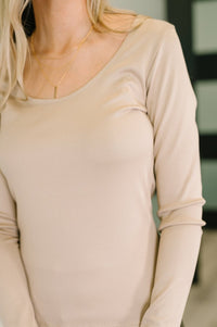 Believe It Basic Long Sleeve Top In Sand