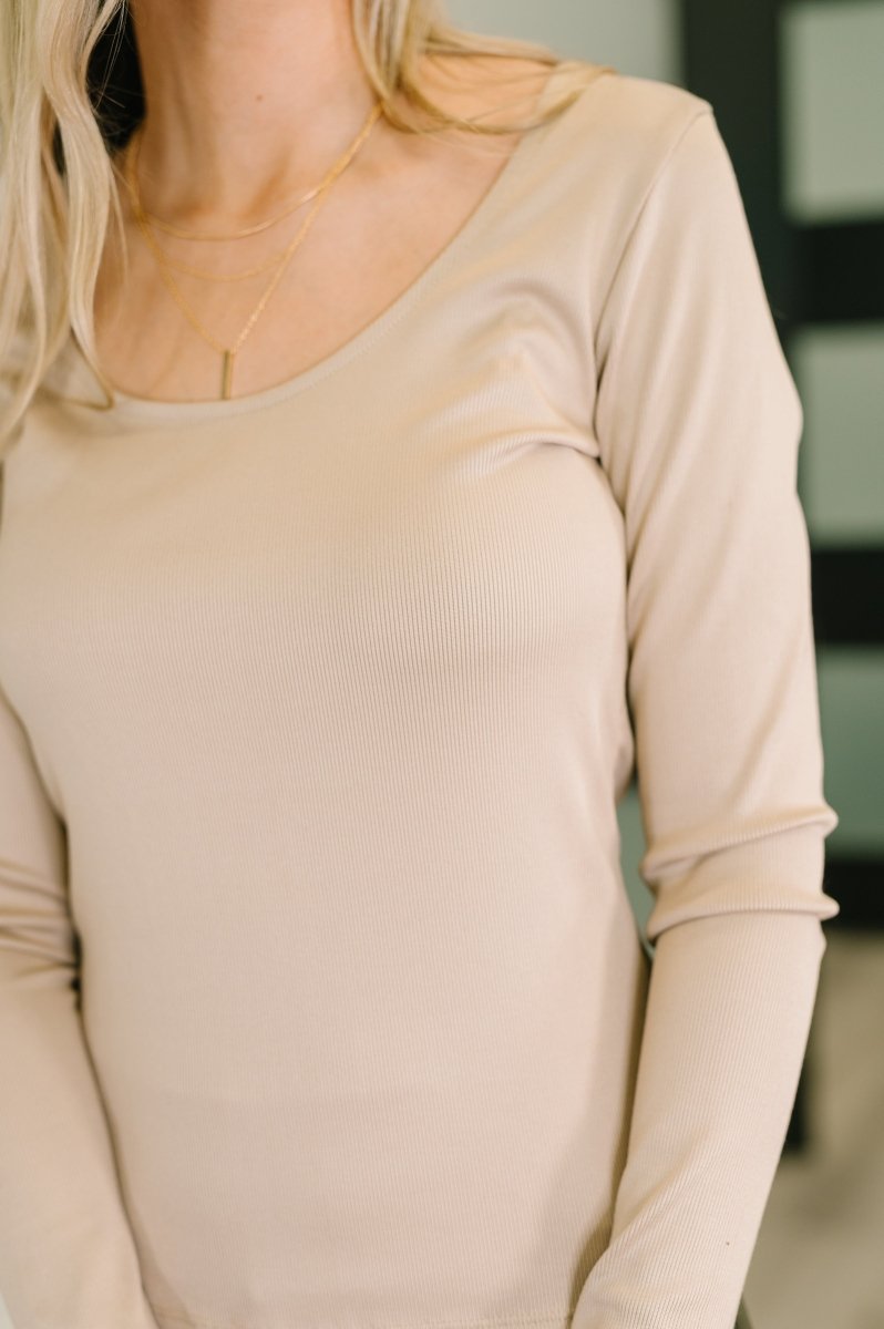Believe It Basic Long Sleeve Top In Sand
